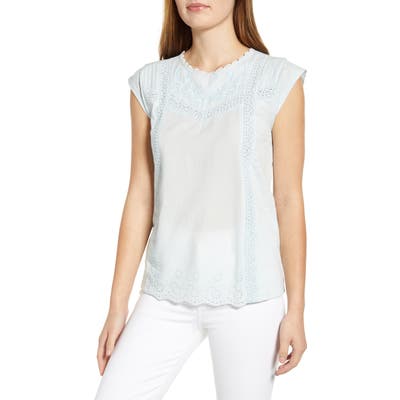 Lucky Brand Woven & Knit Cotton Top, Blue