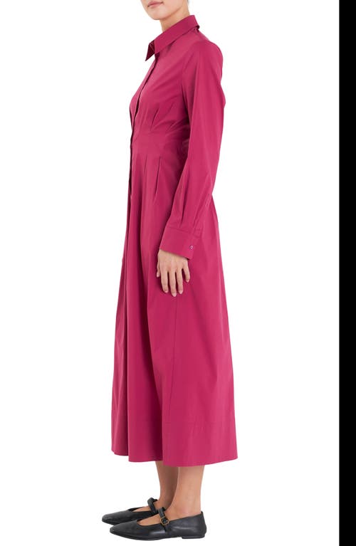 Shop English Factory Long Sleeve Cotton Blend Midi Shirtdress In Plum