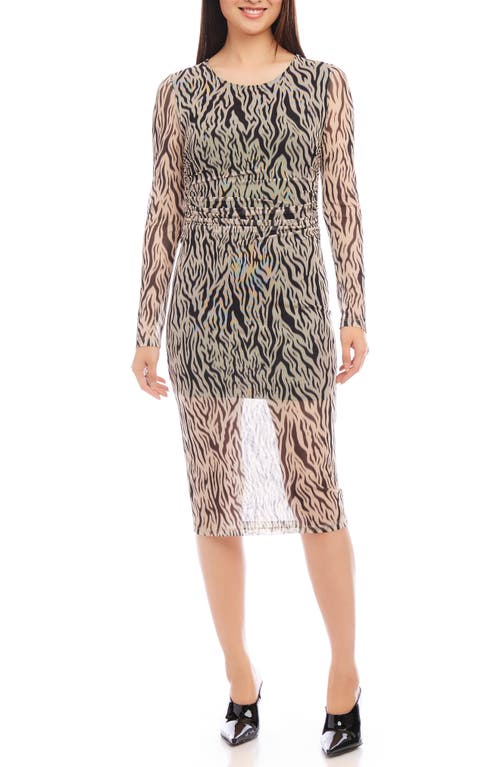 Shop Karen Kane Long Sleeve Mesh Midi Dress In Tan W/black