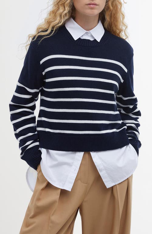 Shop Barbour Emery Stripe Crop Cotton & Cashmere Sweater In Navy/cloud