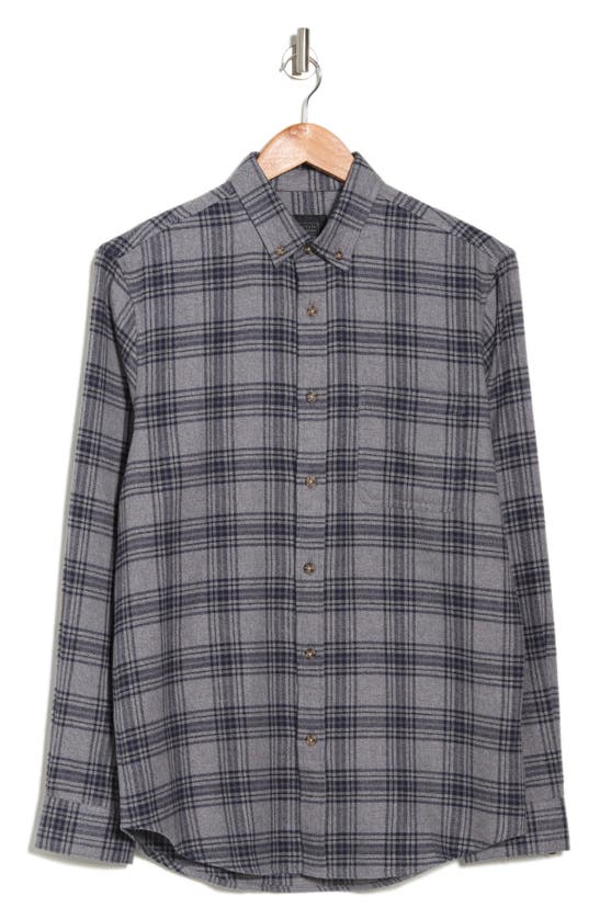 14th & Union 14th And Union Grindle Trim Fit Flannel Shirt In Grey- Navy Grindle Plaid