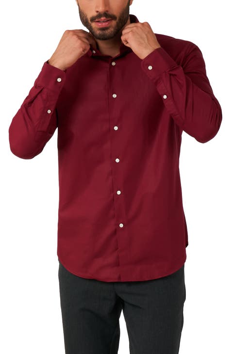 burgundy dress shirt with black tie