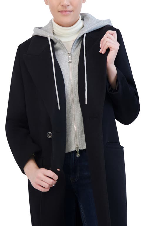 Rebecca Minkoff Double Breasted Longline Coat With Jersey Hooded Bib In Black/grey