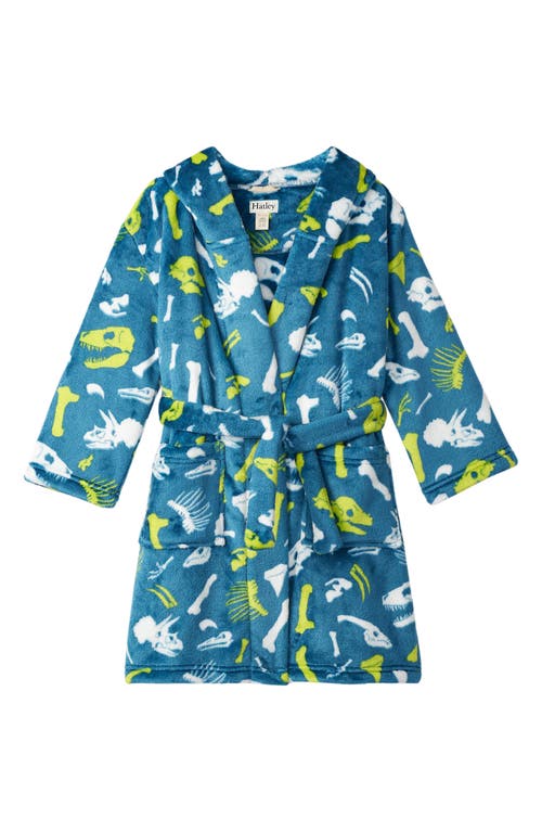 Shop Hatley Kids' Dino Fossils Hooded Fleece Robe In Moroccan Blue