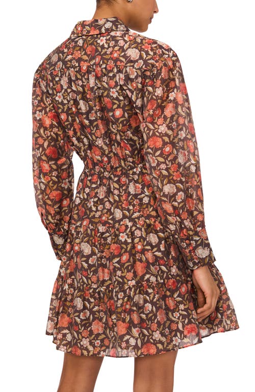 Shop 1.state Floral Long Sleeve Cotton Blend Voile Dress In Carnelian