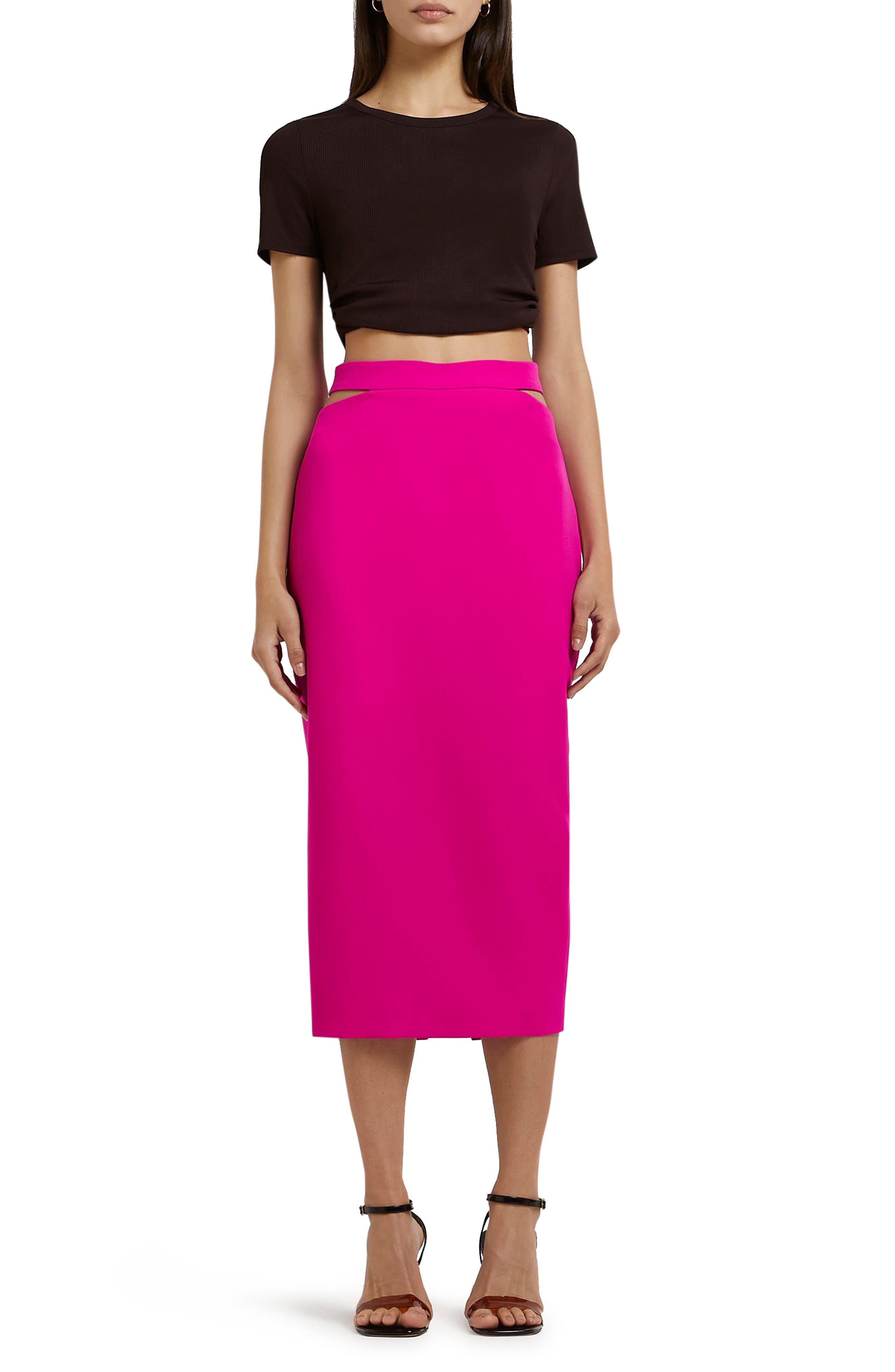 hot pink skirt midi