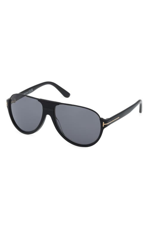 Shop Tom Ford Dimitry 59mm Polarized Aviator Sunglasses In Shiny Black/smoke