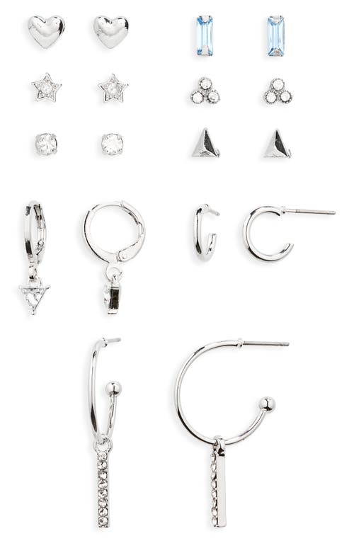 Set of 9 Pair Earrings in Silver