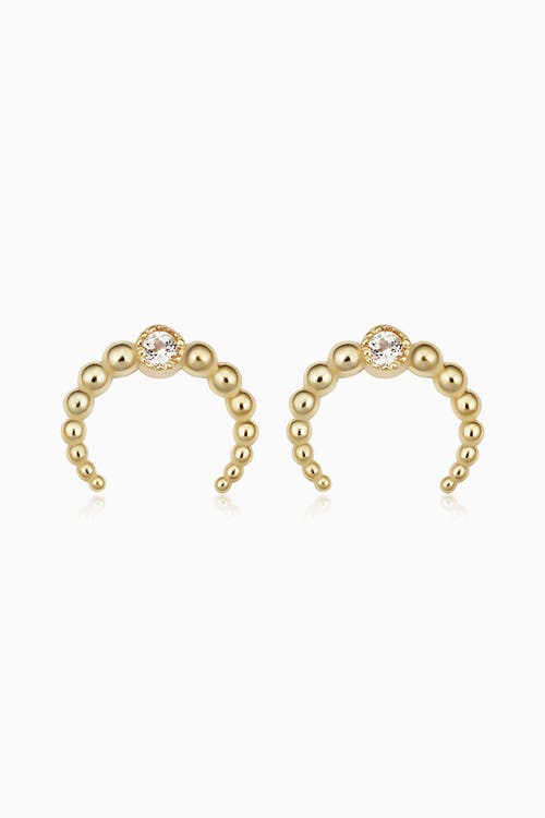 Oradina Women's 14k Yellow Gold, White Topaz Wall St. Beaded Mini Studs In Yellow Gold