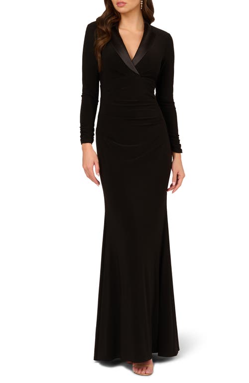 Adrianna Papell Long Sleeve Tuxedo Mermaid Gown Black at Nordstrom,