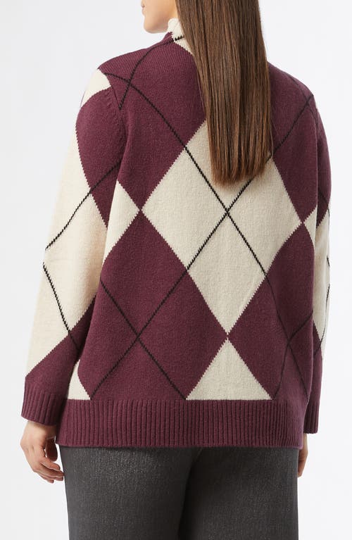 Shop Marina Rinaldi Caco Virgin Wool Argyle Sweater In Bordeaux