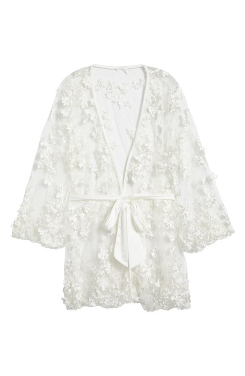 Floral Embroidered Short Robe in White