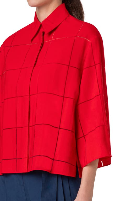 Shop Akris Punto Windowpane Check Boxy Button-up Shirt In Red