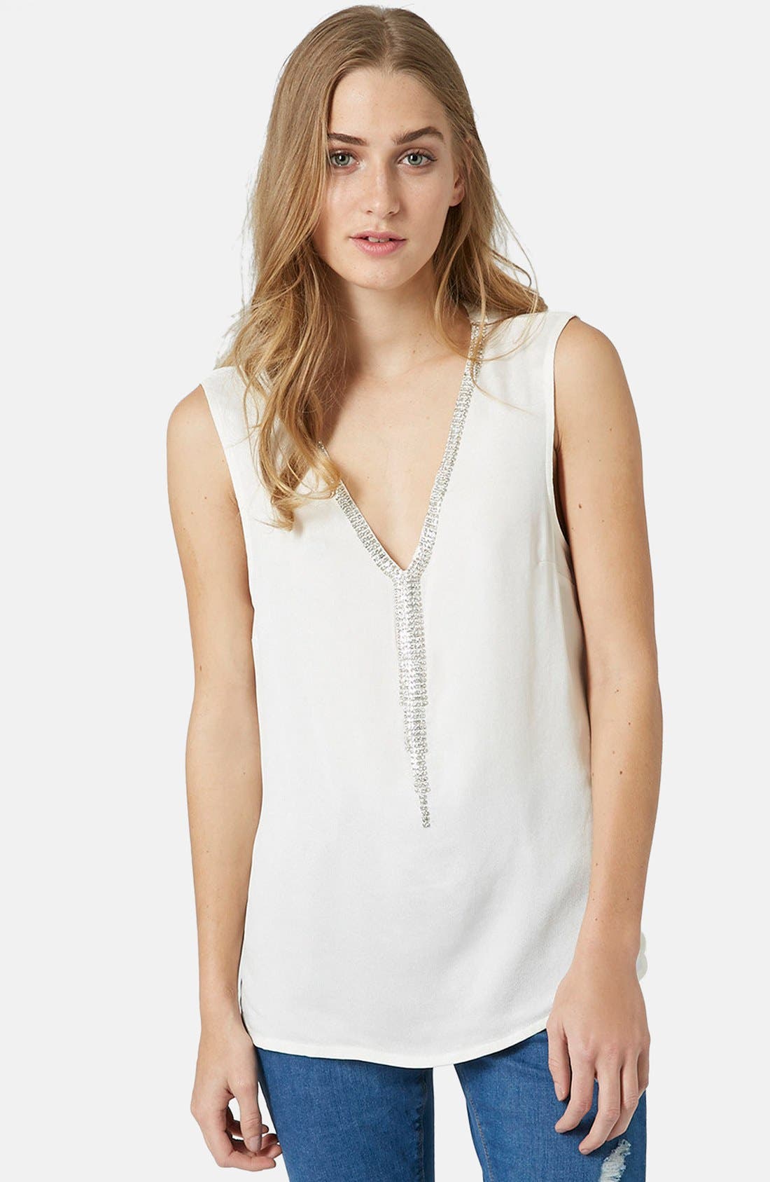 Topshop Drape Back Embellished V Neck Top Nordstrom