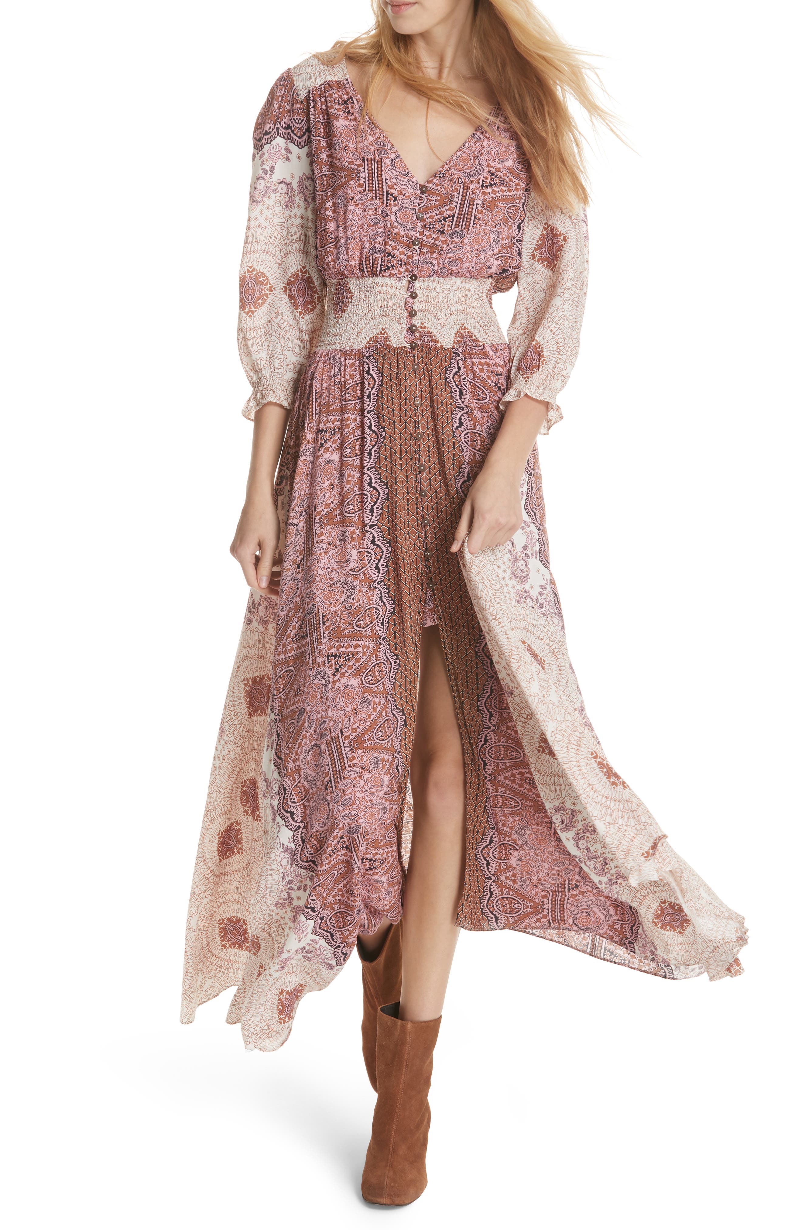free people mexicali rose printed smocked maxi dress