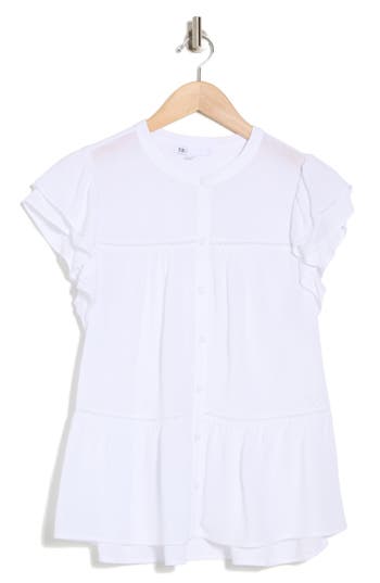 Shop Dr2 By Daniel Rainn Flutter Sleeve Button-up Shirt In New White