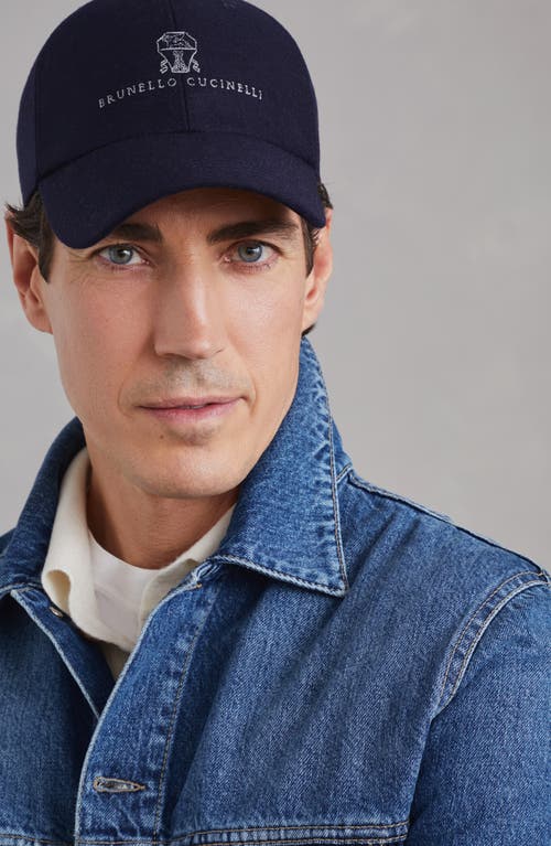 Shop Brunello Cucinelli Virgin Wool Flannel Baseball Cap With Embroidery In Navy Blue