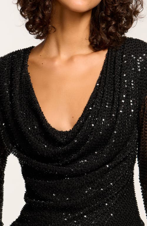 Shop Ramy Brook Leon Sequin Cowl Neck Top In Black Beaded Mesh