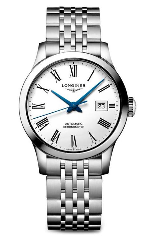 Longines Record Automatic Bracelet Watch, 30mm in Silver/White/Silver at Nordstrom