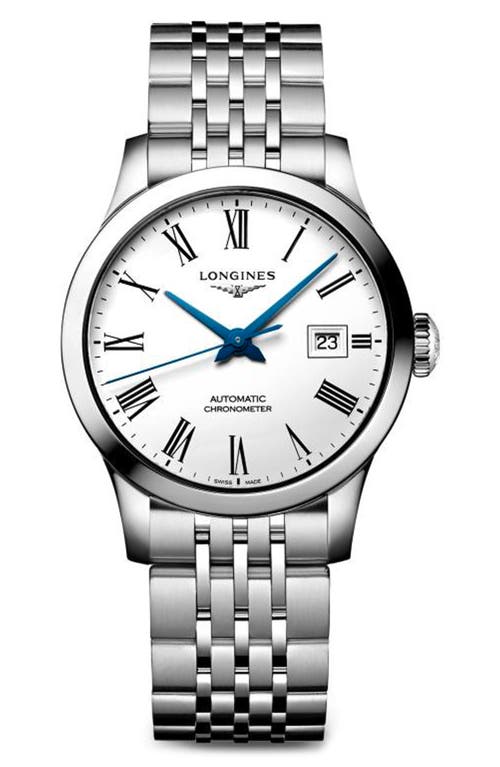 Longines Record Automatic Bracelet Watch, 30mm In Silver/white/silver