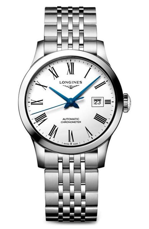 Longines Women's Swiss Automatic Chronometer Record Stainless Steel Bracelet Watch 30mm In Silver/white/silver