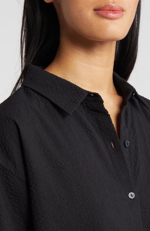 Shop Eileen Fisher Short Sleeve Organic Cotton Midi Shirtdress In Black