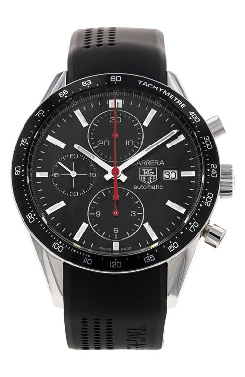 Shop Watchfinder & Co. Tag Heuer  Carrera Chronograph Rubber Strap Watch, 41mm In Black