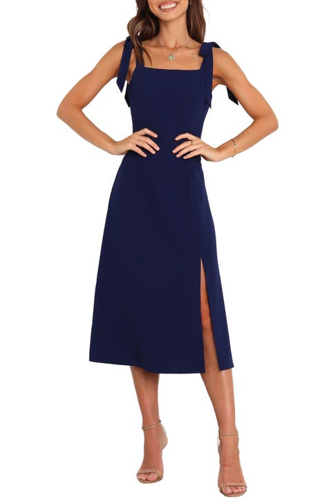 Tory Burch Navy Blue Linen Pleated Sleeveless Dress Women US 2 Lined Zip  V-neck
