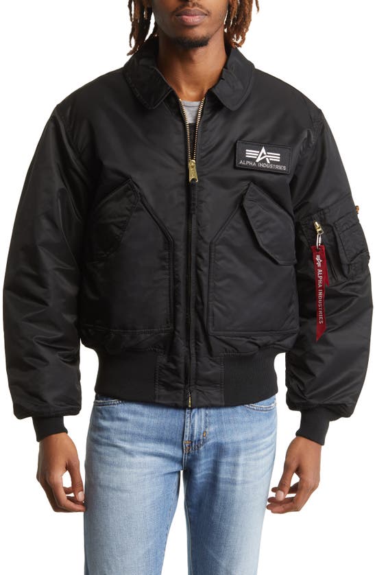 Alpha Industries Embroidered Patch Zip Bomber Jacket In Black