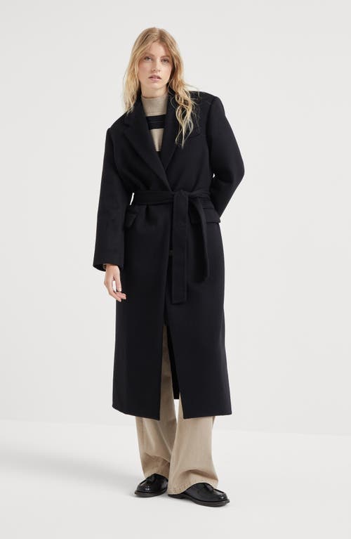 Shop Brunello Cucinelli Hand-crafted Cashmere Beaver Double Cloth Coat With Monili In Black