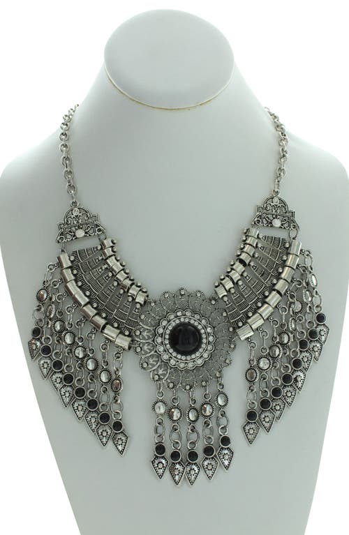 Shop Olivia Welles Silver-tone Crystal Fringe Statement Necklace In Antique Silver/black