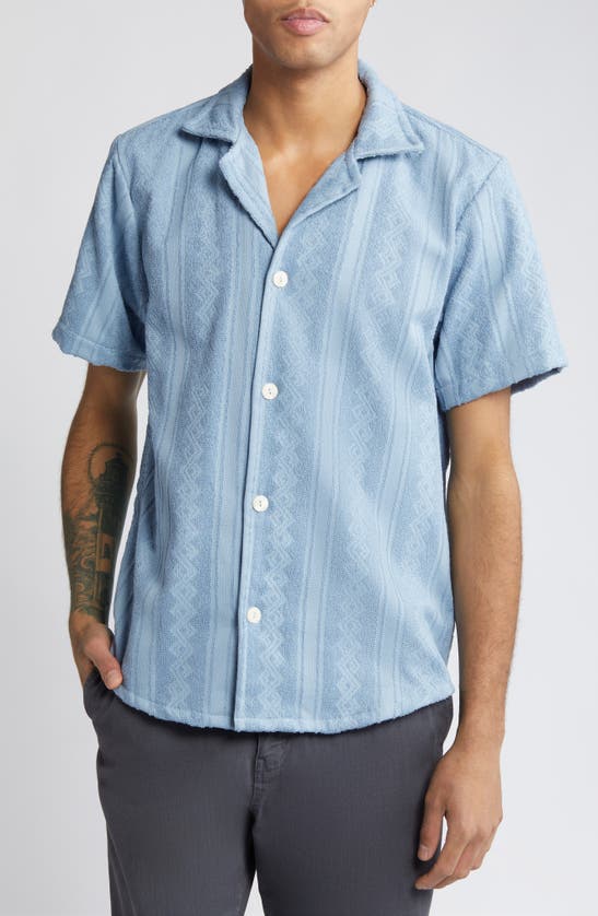 Shop Oas Ancora Terry Cloth Camp Shirt In Blue