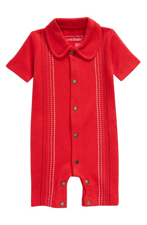 L'Ovedbaby Embroidered Short Sleeve Romper in Chili Pepper Dash 