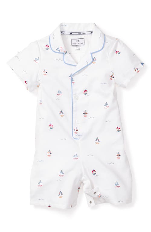 Petite Plume Kids' Classic Sailboat Print One-Piece Pajamas White at Nordstrom,