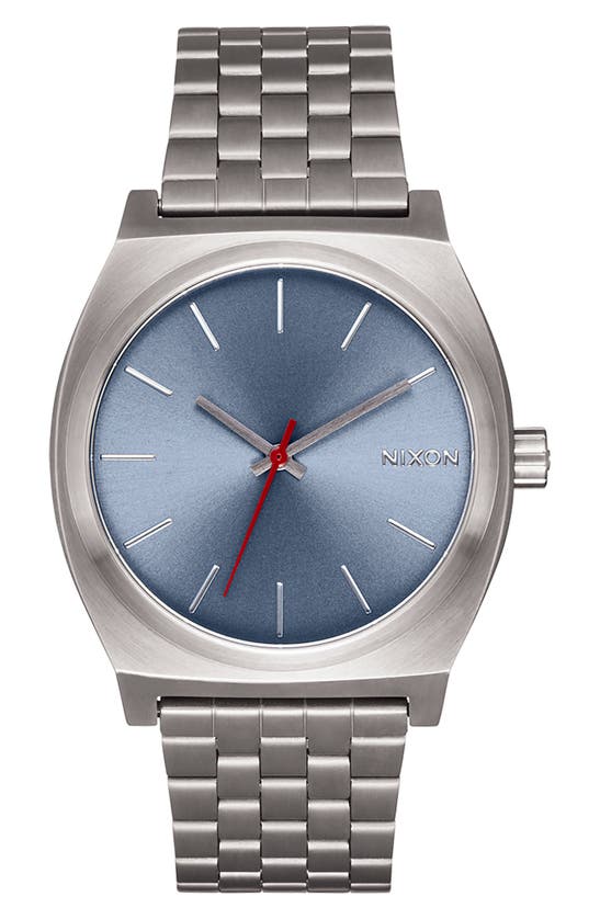 Shop Nixon The Time Teller Bracelet Watch, 37mm In Light Gunmetal / Dusty Blue