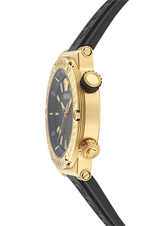 Versace Men's Swiss Black Rubber Strap Watch 43mm In Ip Yellow Gold