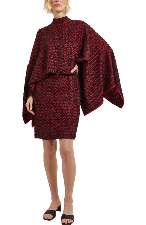 Misook Eyelash Jacquard Poncho In Rouge/black