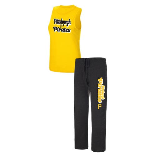 Women's Concepts Sport Black/Gold Pittsburgh Pirates Wordmark Meter Muscle Tank Top & Pants Sleep Set