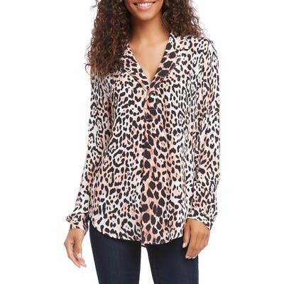 Karen Kane Half Placket Leopard Shirt, Pink