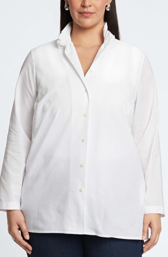 Shop Foxcroft Carolina Seersucker Cotton Blend Button-up Shirt In White