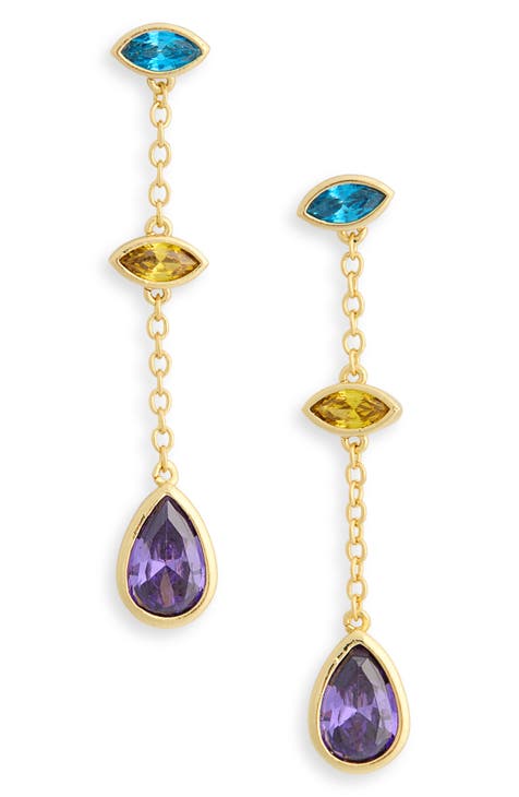 CZ Triple Stone Drop Earrings