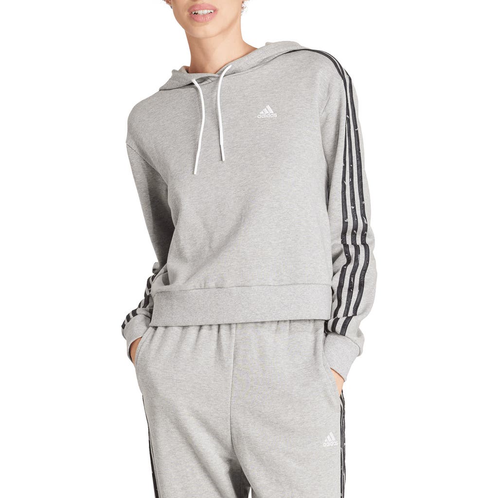 Shop Adidas Originals Adidas 3-stripes Leopard Print Crop Pullover Hoodie In Medium Grey Heather/grey