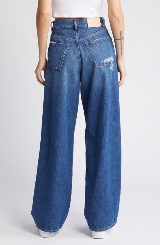 Shop Purple Brand Ripped Baggy Wide Leg Jeans In Mid Indigo