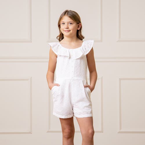 Hope & Henry Girls' Organic Eyelet Ruffle Romper, Toddler In White Eyelet