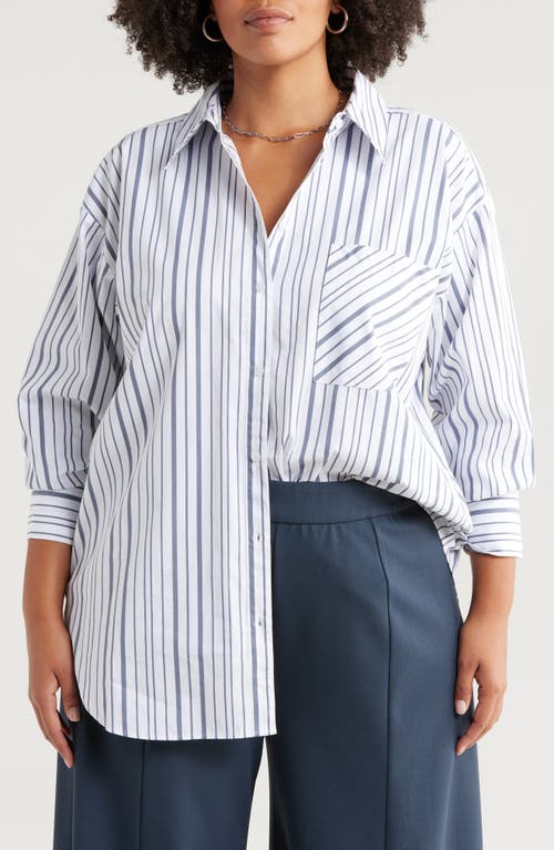 Nordstrom Stripe Cotton Poplin Button-up Shirt In White- Grey Naomi Stripe