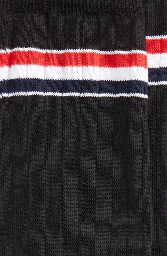 Shop Thom Browne Stripe Ribbed Mid Calf Socks In Black