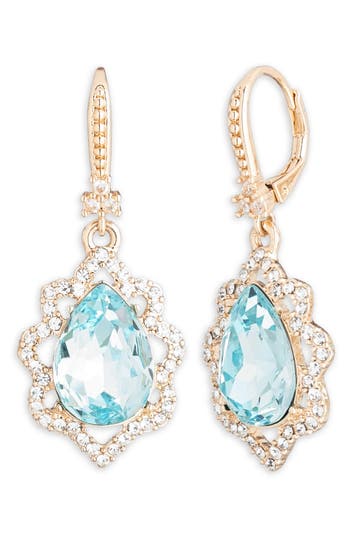 Shop Marchesa Crystal Halo Drop Earrings In Gld/aqua