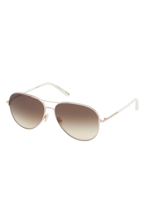 Tom Ford Clark 59mm Pilot Sunglasses In Shiny Rose Gold/grad Mirror