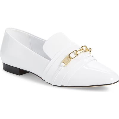 Karl Lagerfeld Paris Nikki Buckle Patent Leather Loafer- White