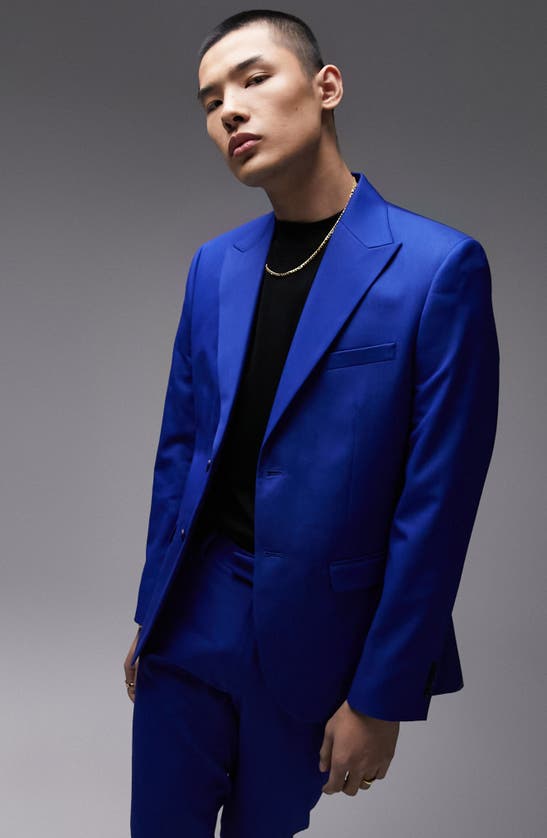 Shop Topman Premium Slim Suit Jacket In Medium Blue